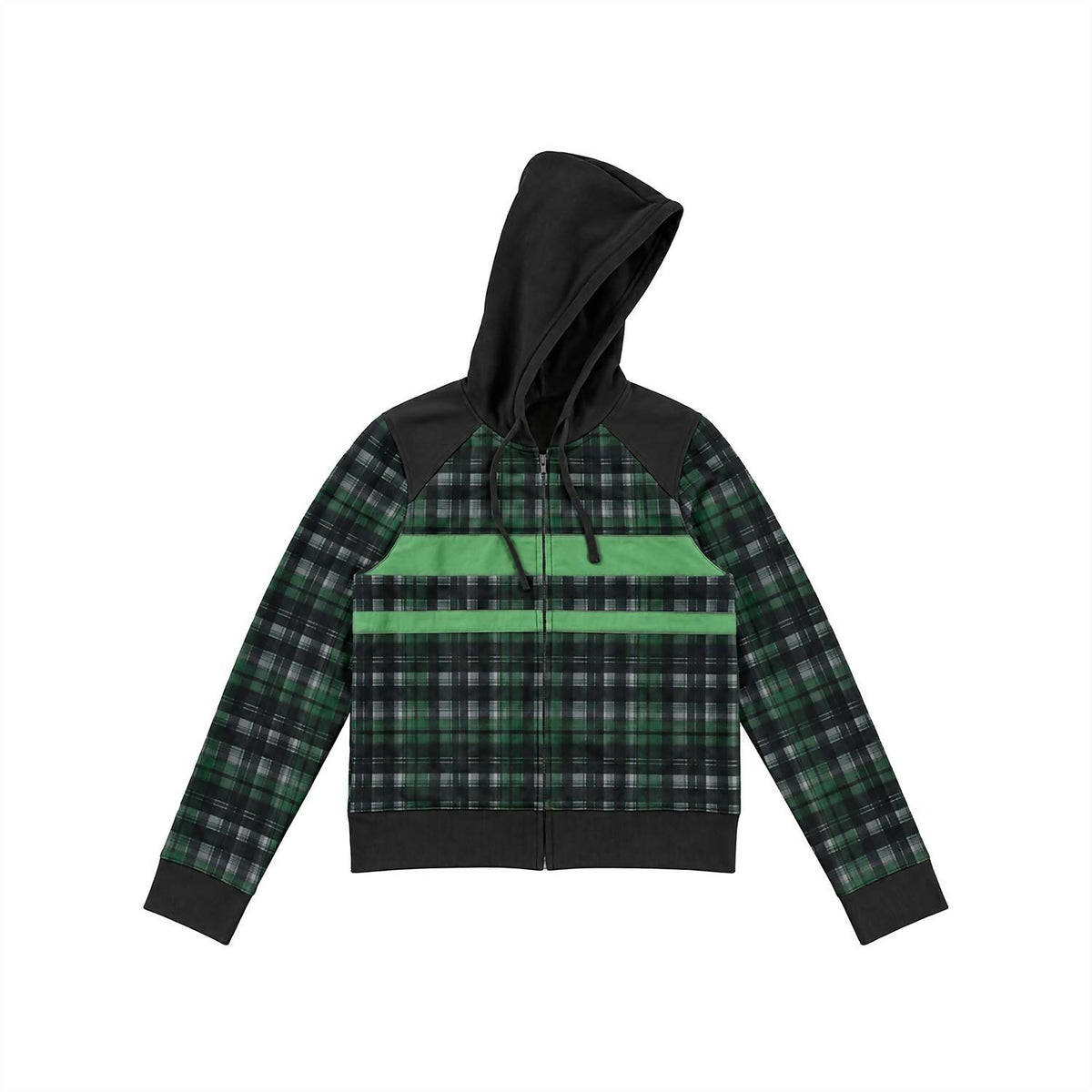 LEOPARD PLAID PATCH COLOR BLOCK HOOD JACKET