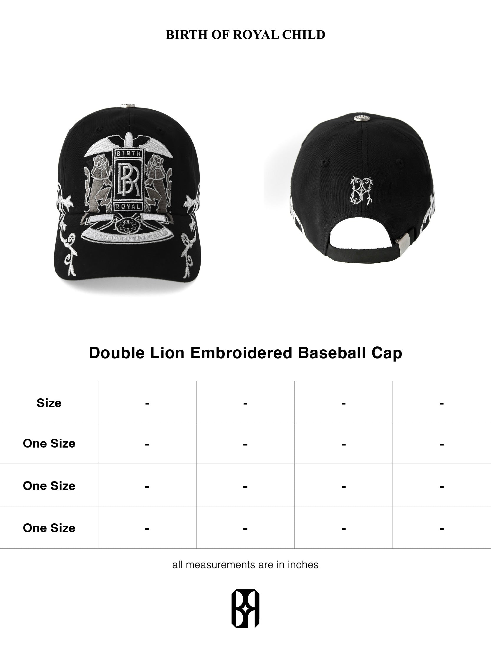 Double Lion Embroidered Baseball Cap-BLK