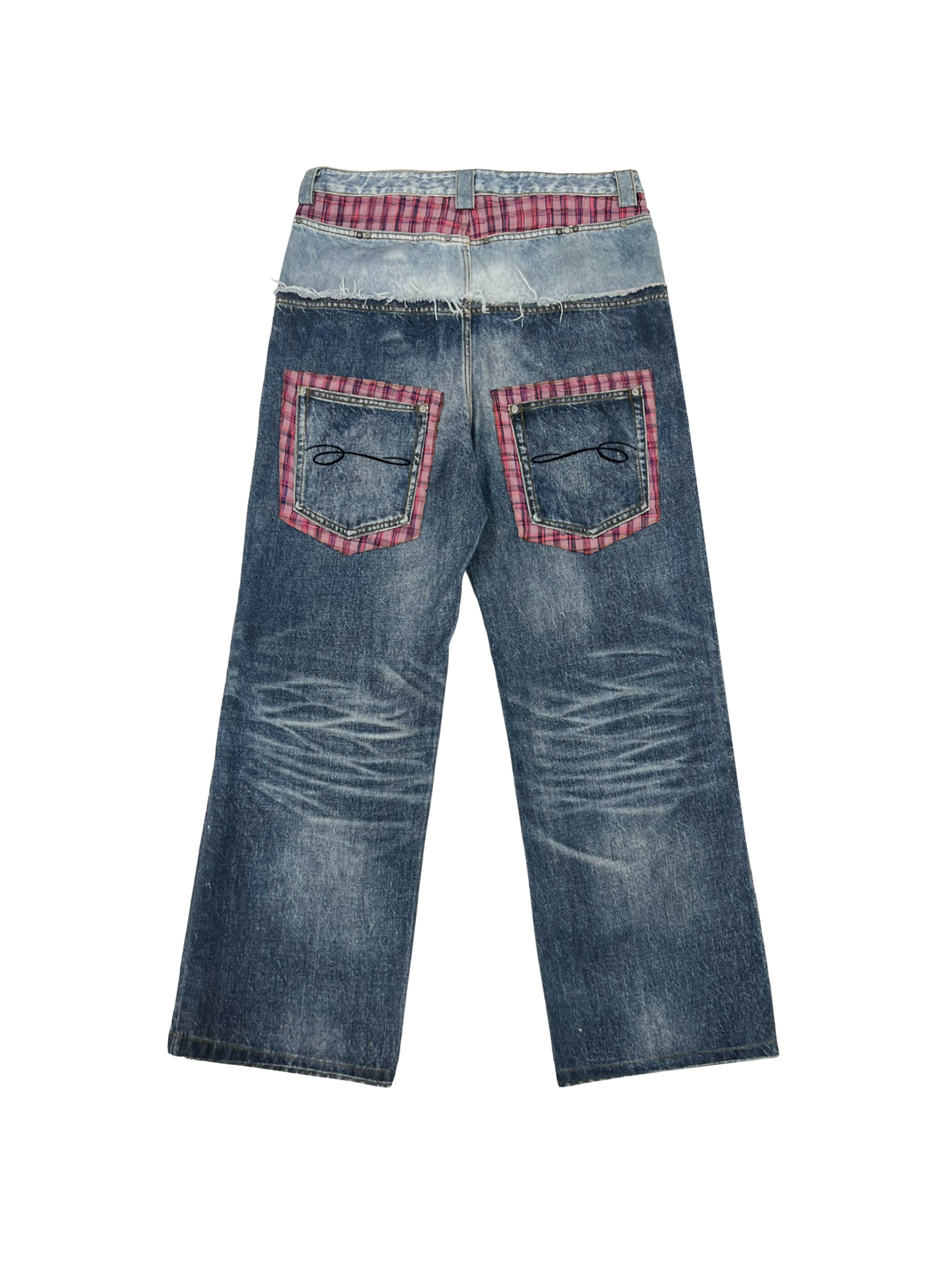 PLAID DOUBLE-WAIST JEANS