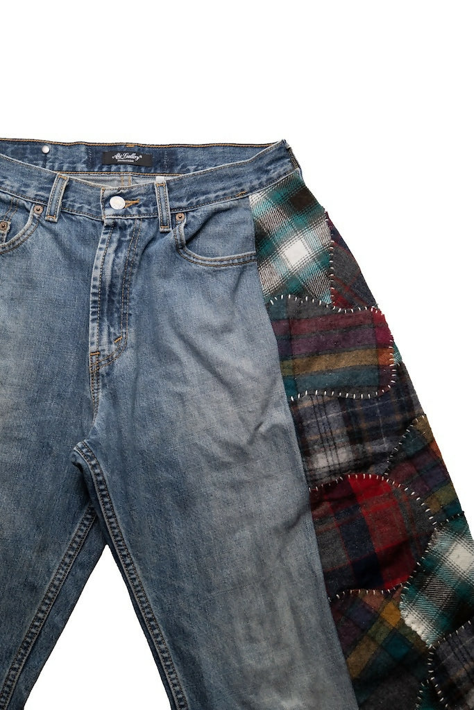 Patchwork Wool Side-Seam Denim Shorts