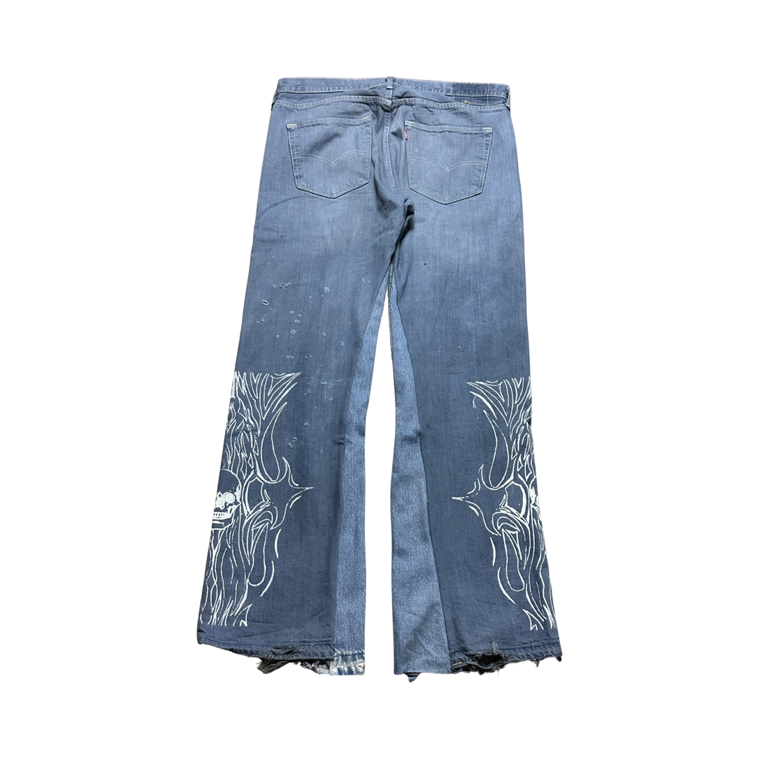 Sashiko Skull Repaired Denim Jeans #4 36x33