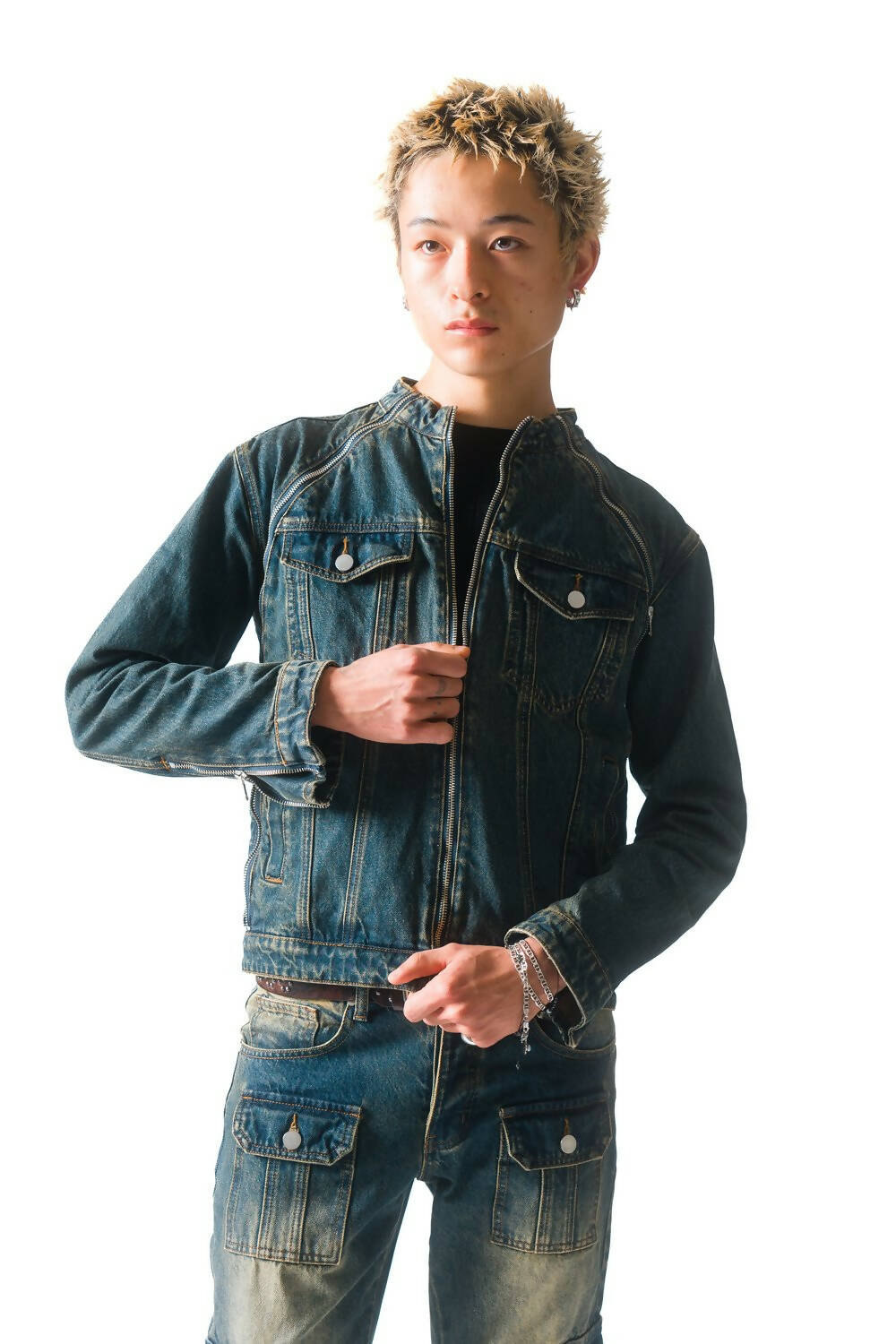 ジャケット・アウター blurhms Drill Chambray Motorcycle Jacket 注目の blurhms / ブラームス】Drill Chambray Motorcycle