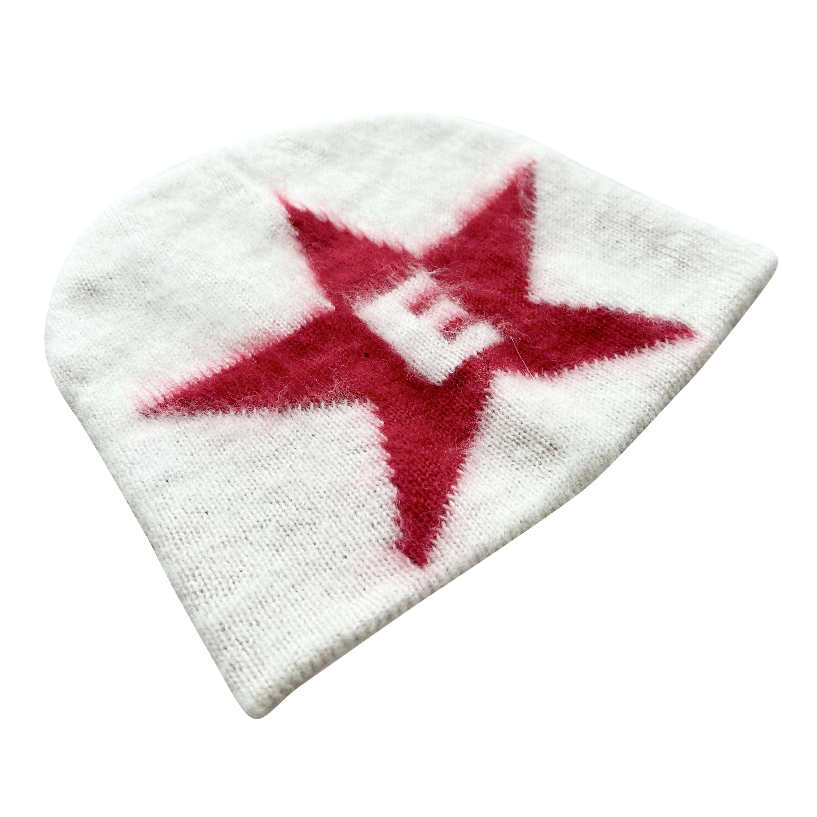 Mohair logo beanie (white/red)