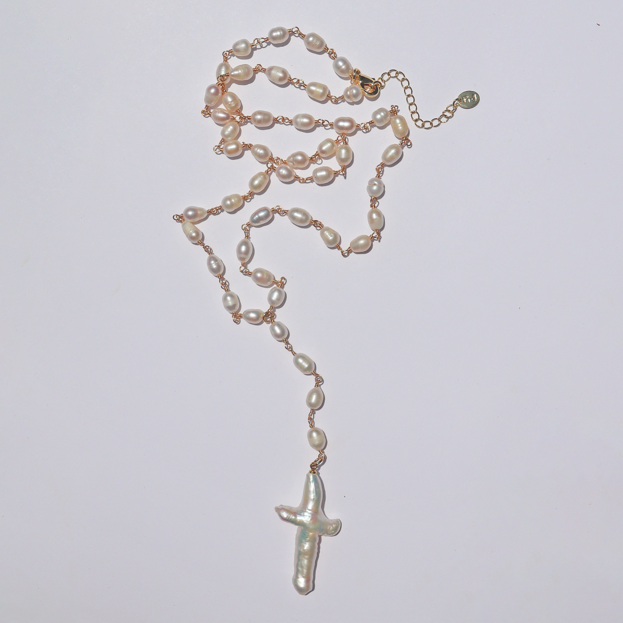 "Andie" Freshwater Pearl Cross Drop Necklace